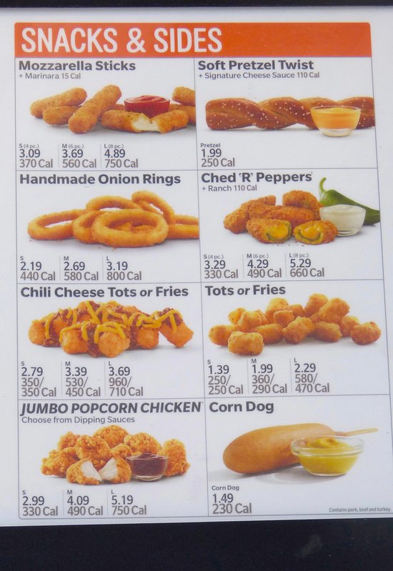 Sonic Snacks and Sides Menu